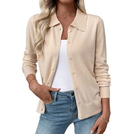 EVALESS Cardigan Sweaters for Women Lightweight Trendy Long Sleeve Lapel Collar Button Down Sweaters Fall Fashion 2025 Wool Blend Knit Cardigans Sweater Tops Fall Outfits Oatmeal Medium