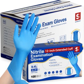 Schneider Nitrile Exam Gloves, Extended 12 Inches Cuff, Medium, 4 mil, 1000-ct Box, Gloves Disposable Latex Free, Powder Free for Medical, Food Prep, Cleaning, Cooking, Blue