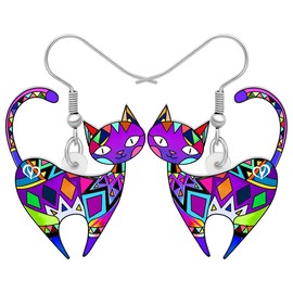 DOWAY Cute Acrylic Cat Earrings for Women Girls Fashion Animal Earrings Jewelry Charms Cat Gifts (Violet)