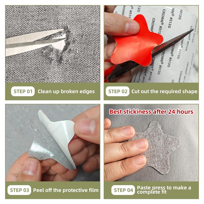 ZESION 2Pcs Self-Adhesive Linen Fabric Patches, Quick Repair for Sofas,