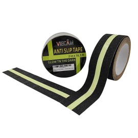 Viecam Premium Anti Slip Traction Tape 2" x 16.5 FT - Glow in Dark Green Stripe, No-Residue Tape for Stairs & Outdoor, Weatherproof, Easy Apply & Remove - Durable & High Visibility