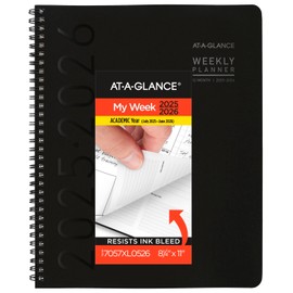 AT-A-GLANCE Planner 2025-2026 Academic, Weekly & Monthly, 8-1/4" x 11", Large, Monthly Tabs, Flexible Cover, Contemporary Lite, Black (7057XL05)