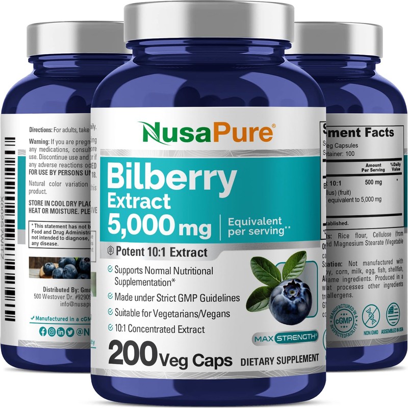 NusaPure Bilberry Extract 5,000mg 200 Vegetarian caps (Non-GMO, Vegan)