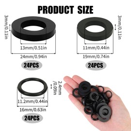 72 Pcs Rubber Hose Washer Tap Sealing Rings Set, Includes 24 1/2 Inch Tap Connector Washers, 24 Hose O Rings and 24 3/4 Inch Shower Hose Washers for Connecting Fitting Connecting Pipes, Faucets