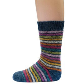 Hirsch Natur, Plush Striped Socks for Babies and Toddlers, 100% Organic Wool (5. UK 7.5-8.5 / EU 25-26 (3 Years), Blue/Multicoloured Stripes)