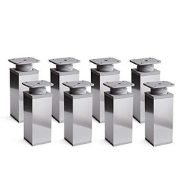 sossai® MFV1 Designer Furniture feet, Height Adjustable, Set of 8, Square Profile: 40 x 40 mm, Colour: Chrome, Height: 120 mm (+20 mm), Material: Aluminium, Wood Screws Included