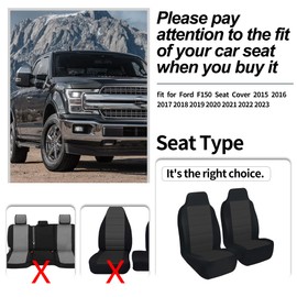 runfider 2PCS Customized fit for Ford F150 Seat Cover 2015 2016 2017 2018 2019 2020 2021 2022 2023 Fabric Soft Comfortable to Anti-Scratch Anti-hooking 60/40 Split Bench seat Covers Black