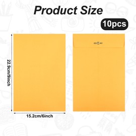 10pcs Heavy Duty Clasp Mailing Envelopes 6x9 Inches, Large Kraft Catalog Envelope Thick Manila Envelopes with Clasp Closure for Office Business School Home