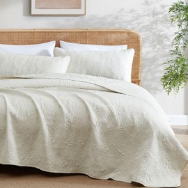 HLC.ME Benji - 3 Piece King Size Quilt Set, Lightweight King Bedspread Coverlet Set (King, Beige)