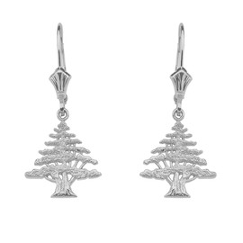Lebanese Cedar Tree Dangle Earrings in Textured Sterling Silver