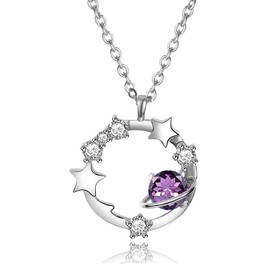 KIMIEVOL Women's Necklace, 12 Months, Birthstone, Planet Motif, Platinum Plated, Silver, 925 Jewelry, Accessory, Birthday, White Day, Mother's Day, Christmas Gift, Gift Wrapping Included, Sterling