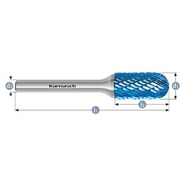 Karnasch 115021.056 6mm Ball Nose Cylinder Shape Blue Tec Coated Carbide Burr Cross Cut WRC