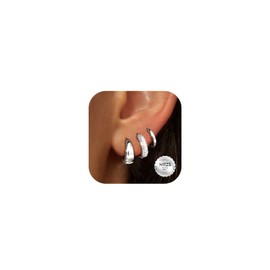 MILACOLATO 3 Pairs 18K Gold Earrings for Women Chunky Hoop 925 Sterling Silver Post Hypoallergenic Small Silver Hoop Earring Stacks Gold Huggie Sleeper Earrings Sets for Multiple Piercings-AS