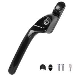 FixRello Window Handle 40mm Spindle - Offset Left-Handed espag Inline Locking Handle for DIY and Home Repairs - uPVC Window Handle - Comes with Screws, Caps and Key (Black, Left Hand)