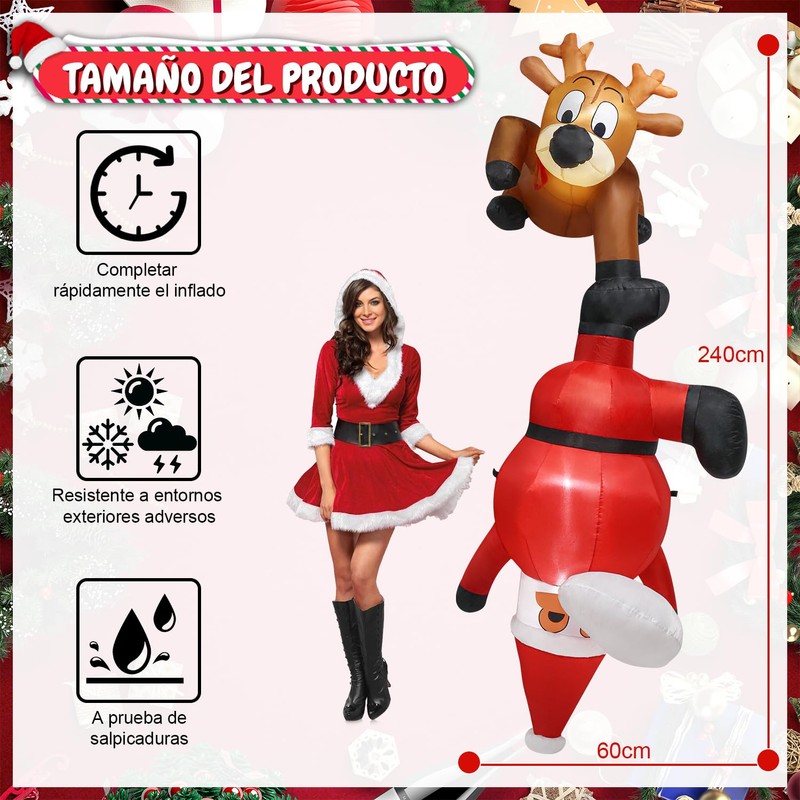 Dorkis 2.4 m Adornos Navideños Inflables para Exteriores, Papá Noel