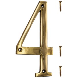 6-inch House Number 4 (Four) with Mounting Screws, Polished Brass, Shiny Gold Color, Suitable for Mailbox, Home, etc - SciencePurchase
