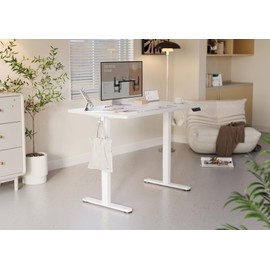 YDN Electric Standing Desk Adjustable Height, 40 x 24 Inches Stand up Desk with Cable Management, Home Office Desks with Splice Board & White Frame, White Top