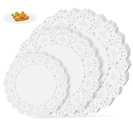 90 PCS Paper Doilies Assorted Sizes, 12inch 10.5 Inch and 8.5 Inch Disposable Round Paper Doilies White Lace Papers Placemats, Lace Papers Placemats for Tables, Round Paper-Placemats