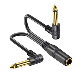 Hanprmeee 1/4 TRS Stereo Jack Female to 90 Degree Dual 1/4 Male TS Mono Y-Splitter Insert Cable, Gold-Plated Plug Double Shielding Cable for Mixer, Amplifier,Speaker, or Other Devices (0.3M)