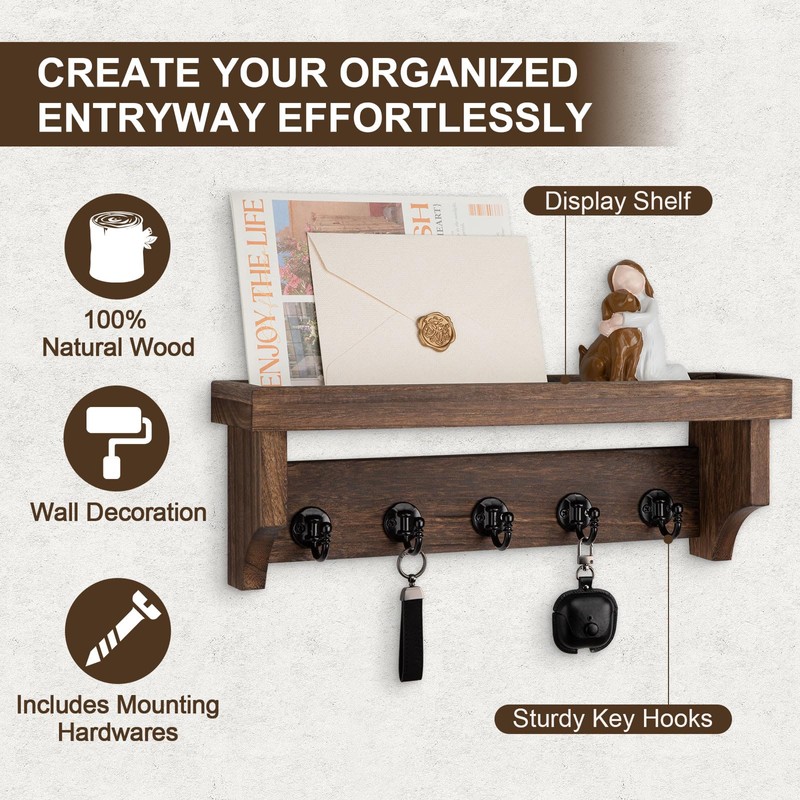 Lucundm Key and Mail Holder Wall Mount, Key Holder with