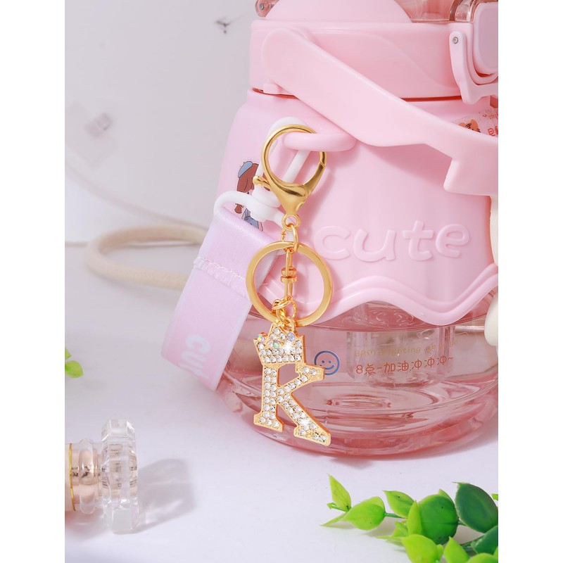 [Looking] Women Keychain Cute Stylish Alphabet Key Ring Pink Initial