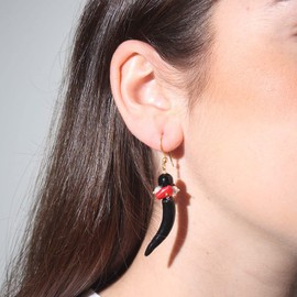 MARARDI Women's Earrings Italian Ceramic from Caltagirona [Cornicello] Long Handmade Italian Jewellery Elegant Originals for Everyday Events Weddings Special Occasions, Ceramic