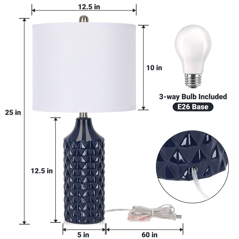 Qingmiao Modern Ceramic Table Lamp, Set of 2 - Navy