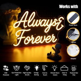 HOMSBAY Always Forever Neon Sign,Warm White Neon Light Sign,Letters Wedding Led Neon Signs for Wall Decor, USB Light Up Signs For Wedding Party Bedroom Beauty Salon Girls Love Gift