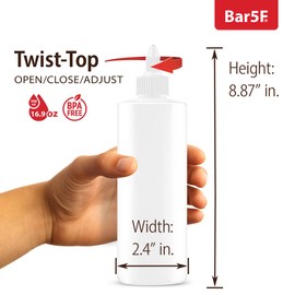 Bar5F 16oz Condiment Squeeze Bottles with Twist Top Cap, Leak-Proof & BPA-Free - Perfect for Sauces, Dressings, Oils, and Crafts (2-Pack)