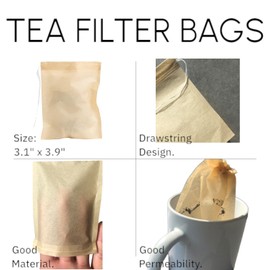 100 Pcs Disposable Empty Tea Filter Bags, Paper Tea Bags for Loose Leaf Tea - Drawstring Fillable Tea Bags for Coffee Herbal Lemon Ginger Hot Drinks (3.1"x3.9")