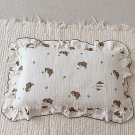 BuLuTu Cartoon Bear Muslin Pillowcase for Boys Girls Cute Animal Print Toddler Pillow Cases Soft Breathable Cotton Crib Cradle Pillow Cover for Kids Nursery Bedding,1 Piece, 20"x12"