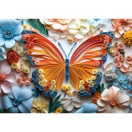 Hiwhy Jigsaw Puzzle 1000 Pieces Quilled Paper Butterfly Puzzle – Enchanted Nature Puzzle, Whimsical 3D Spring Florals, Challenging Adult Wall Art