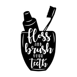Aurabeam Vinyl Wall Art Decal - Floss and Brush Your Teeth - 8" x 16" - Silhouette Modern Bathroom Quote Sticker for Home Bedroom Dentist Office Kids Room Decor