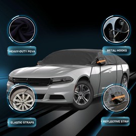 ARCMARSHBAN Car Windshield Cover for Ice and Snow, Half Car Cover Anti Frost Windshield Snow Cover, Winter Car Covers for Snow and Ice Heavy Duty Black Cover for Most Sedan