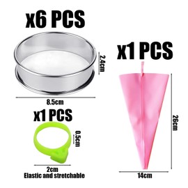 6 Pieces of Pastry Circles, 1 Piping Bag, 1 Piping Bag Holder Ring, Pastry Molds, Round Cookie Cutters, Kitchen Baking Utensils