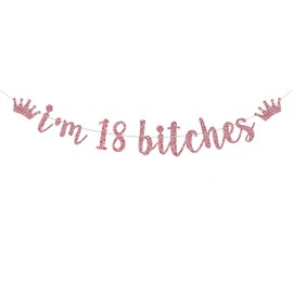 Glitter I'm 18 es Banner, Happy 18th Birthday Decor, Cheers to 18 Years Old Bunting Garlands, 18th Birthday Party Decoration Supplies（Rose Gold）