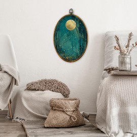 XPH Enchanted Forest Moon Round Wall Art Framed, Moody Dark Mystical Forest Circle Wall Decor, Gothic Starry Sky Nature Hanging Canvas Prints for Office Home Room Decoration, 8.6x11.4 inch