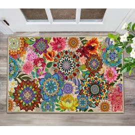 Boho Floral Door Mat 2x3, Colorful Flowers Indoor Entry Rug Non Slip Small Area Rug for Entryway Kitchen Bathroom Front Door Mats Indoor Entrance Washable Doormat Carpet Aesthentic