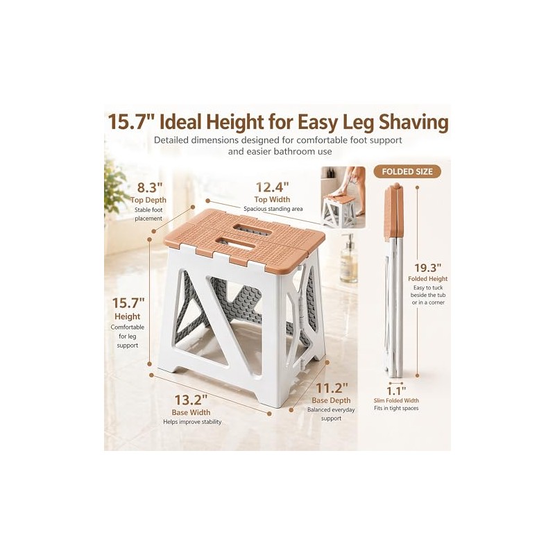 Folding Shower Stool Foot Rest - 330lbs Heavy-Duty Anti-Slip Shower