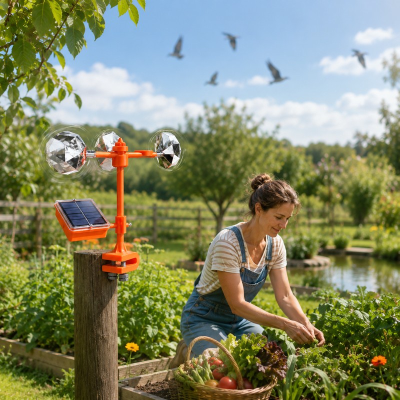 Solar Bird Repeller for Garden Protection – 3-in-1 Reflective Wind