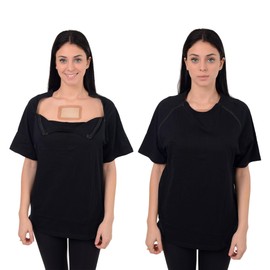 USBD Premium Port Access Chemo Tshirt Recovery Dual Access Tee Side Open Shirt (Large, Black/Women)