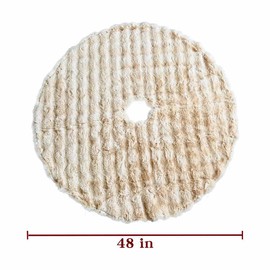 Christmas Tree Skirt 48 Inch, Rustic Neutral Faux Fur Large Christmas Tree Skirt, Khaki Farmhouse Soft Plush Xmas Tree Cover Mat Fluffy for Holiday Decoration, Overall Light Brown