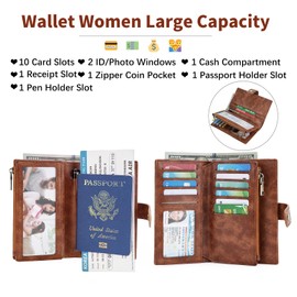 GOIACII Women's Leather Purse Medium Vintage Purse with RFID Protection Wallet for Women, beige