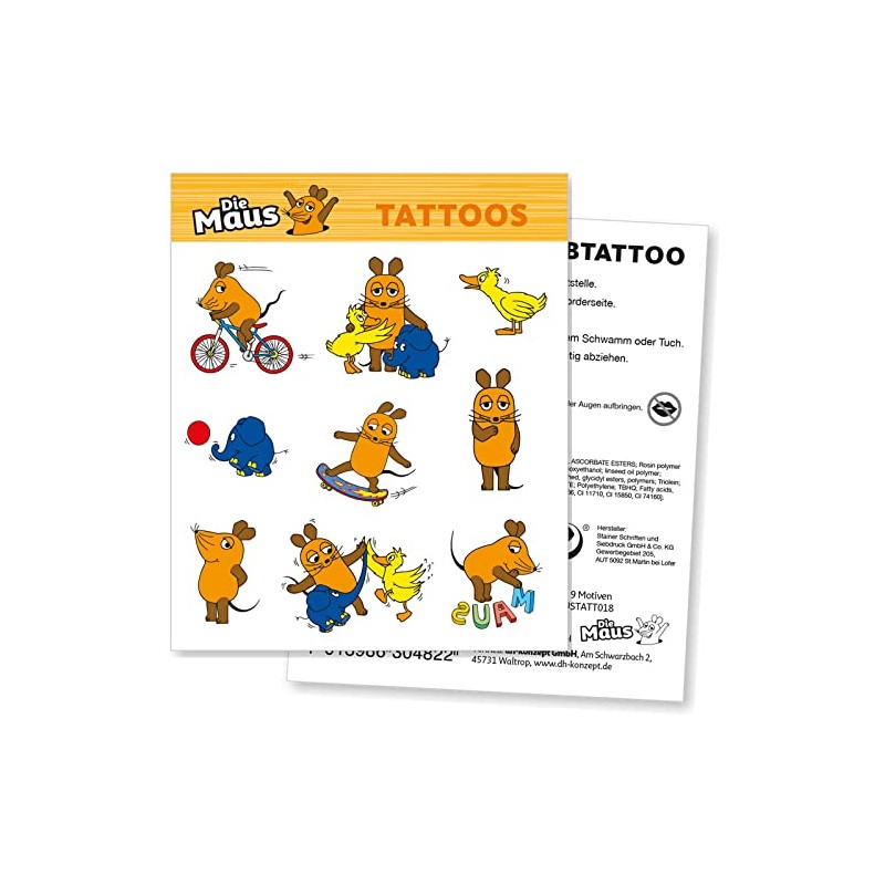 DH-Konzept 9 Tattoos "Die Sendung mit der Maus" for Children's