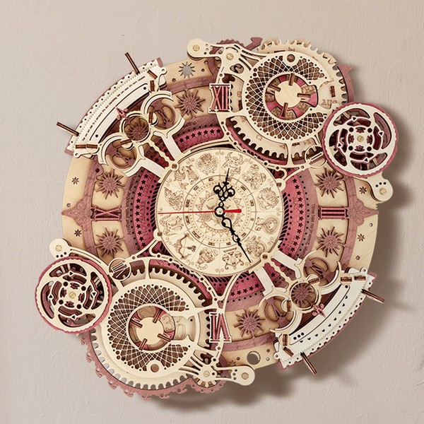 ROKR 3D Wooden Puzzles for Adults Mechanical Clock Kits-Zodiac Clock, DIY Clock Model Building Kits Brain Teaser Puzzles, DIY Crafts/Hobbies/Gifts Desk Decor for Teens (Zodiac Clock)