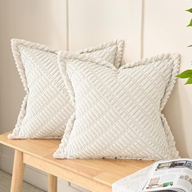 ALWINIA Cream Corduroy Cushion Covers 45 x 45 cm Set of 2 Cosy and Cuddly Soft Cushion Covers for Couch and Bed Stylish Velvet Decoration in the Living Room and Bedroom