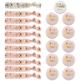 HEOUCH 11 Pieces Team Bride Button, 11 Pieces Team Bride Wrist Band, Hen Party Accessories Women, 1 Bride to Be + 10 Team Bride, for Bachelorette Party, Bridal Wedding, Women Decoration, PVC fabric
