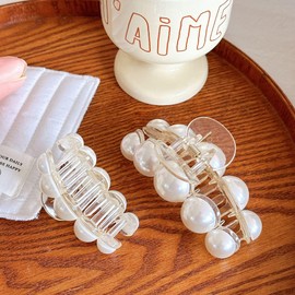 Xansema 4 Pcs Pearl Hair Claw Clips for Women Girls, Fashion Hair Claws Clip Non Slip Barrettes Jaw Clamps Hair Accessories for Thick Thin Hair (B)