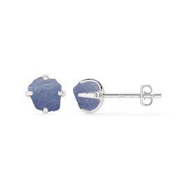 LUSTRE AND LIGHT Natural Rough Tanzanite Stud Earrings for Women in Sterling Silver, December Birthstone Jewelry Gifts for Her Birthday, Anniversary, Graduation (Prong-Set, 6x5.5mm)