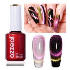 Ozzeal Cat Eye Gel Nail Polish, 0.5 Fl Oz Pink and Orange Magnetic Glitter Gel, UV LED incompatible
